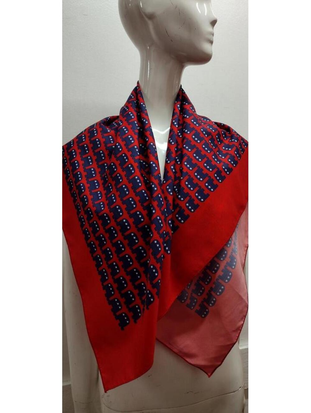 Vintage Americana Republican Party Large Scarf 1970s Elephant Red White and Blue